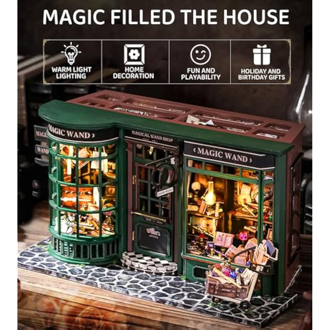 Spilay Diy Miniature House Kit, Wooden Furniture Kit, Handmade Mini Modern Model Plus with Dust Cover, 1:24 Scale Creative Doll House for Lover Friend Gift Magic House (Magic Full House)