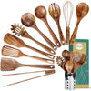 Kitchen Utenails Set with Holder,Kitchen Wooden Utensils for Cooking, Wood Utensil Natural Teak Wood Spoons for Cooking,Wooden Kitchen Utensil Set with Spatula and Ladle (11)