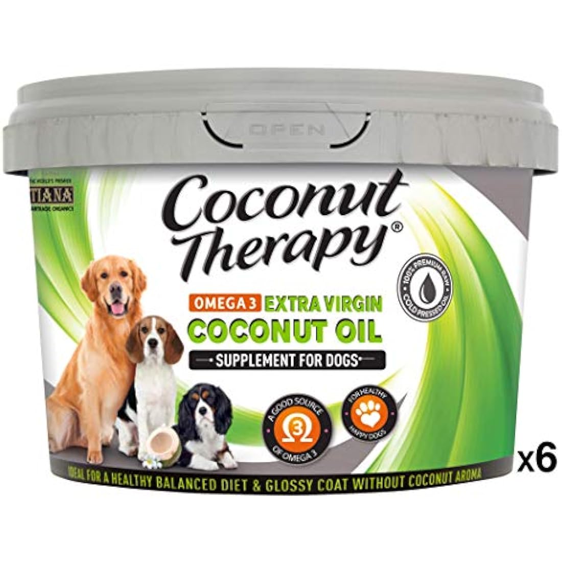 TIANA Coconut Therapy, Coconut Oil for dogs, Omega-3 Supplements for dogs, 500ml (Pack of 6)