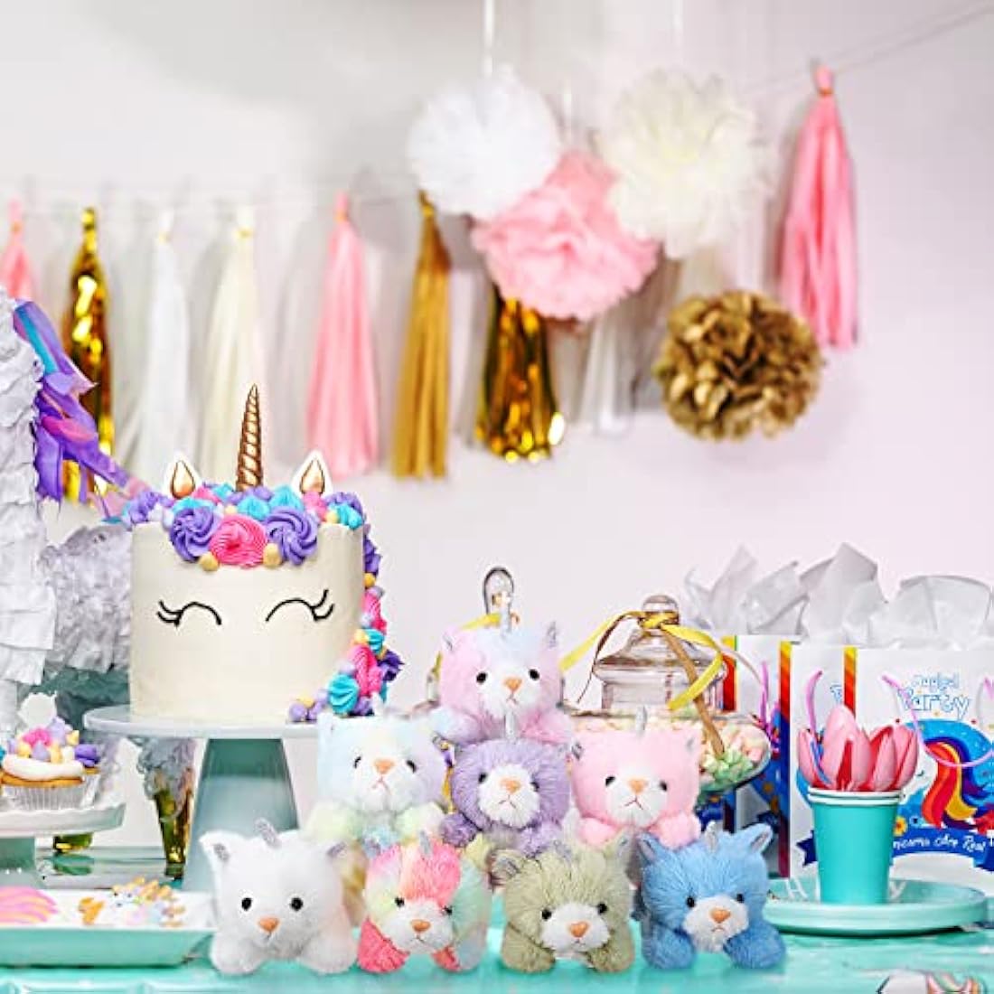 Sumind 8 Pcs Cat Stuffed Animals Bulk Plush Pets 5 Inch Cute Assorted Plush Cats Horse for Birthday Halloween Christmas Party Favors Favors(Horned Cat)