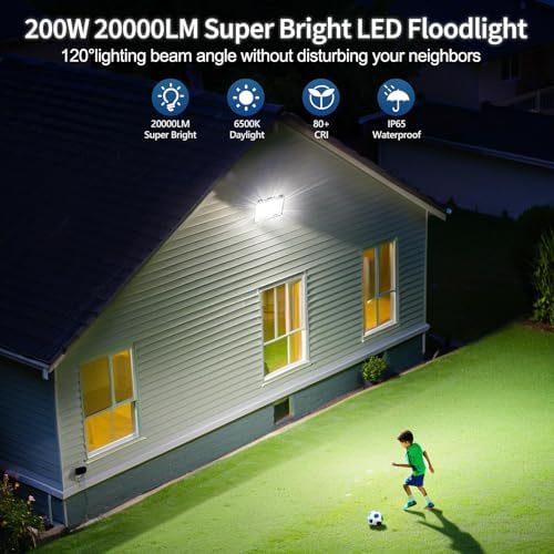 TASINUO 200W LED Floodlight Outdoor, 20000LM Outdoor Security Lights, IP67 Waterproof LED Spot Lights 7000K Daylight LED Flood Lights for Garden, Yard, Garages, Warehouse, Patio, Billboard