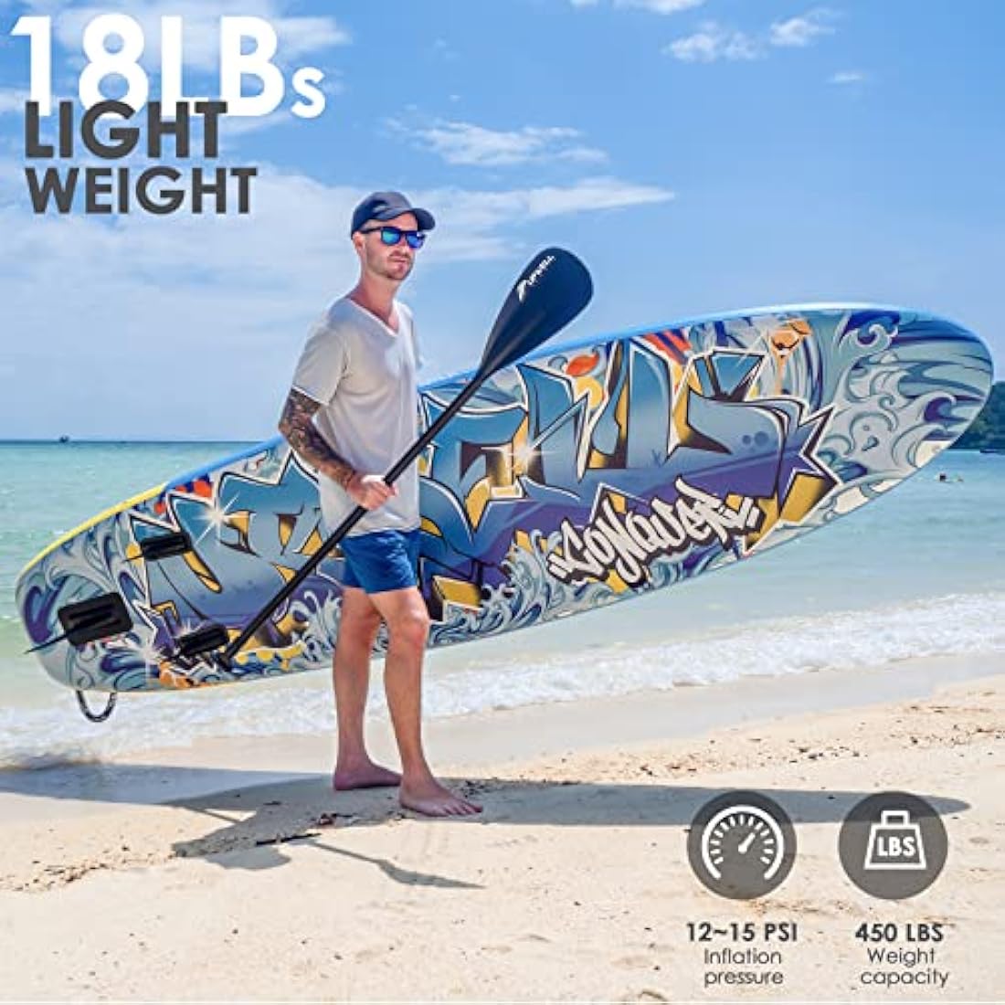 UPWELL 11'/10'6' Inflatable Stand Up Paddle Board with sup Accessories Including Backpack, Repairing Kits, Non-Slip Deck, Kayak Seat, Leash, 3 Fins, Paddle and Hand Pump