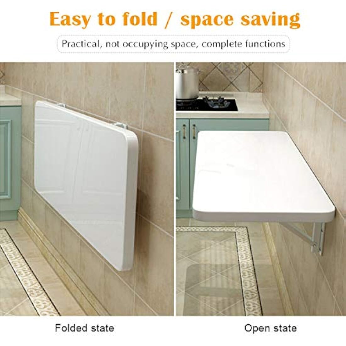 aleawol Wall Mounted Table Folding Desk 60x40 cm Large Laptop Drop-Leaf Wall Work PC Computer Desk with Brackets for Space Saving Writing Dining (White)