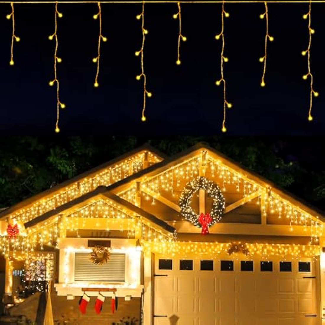 LEDYA Icicle Outdoor Christmas Lights, 9M 240led Christmas Lights Outdoor Decorations, Fairy Lights Plug in for Christmas Decorations, Waterproof/8 Modes/Timer, Outside Roof Window Garden Xmas Light
