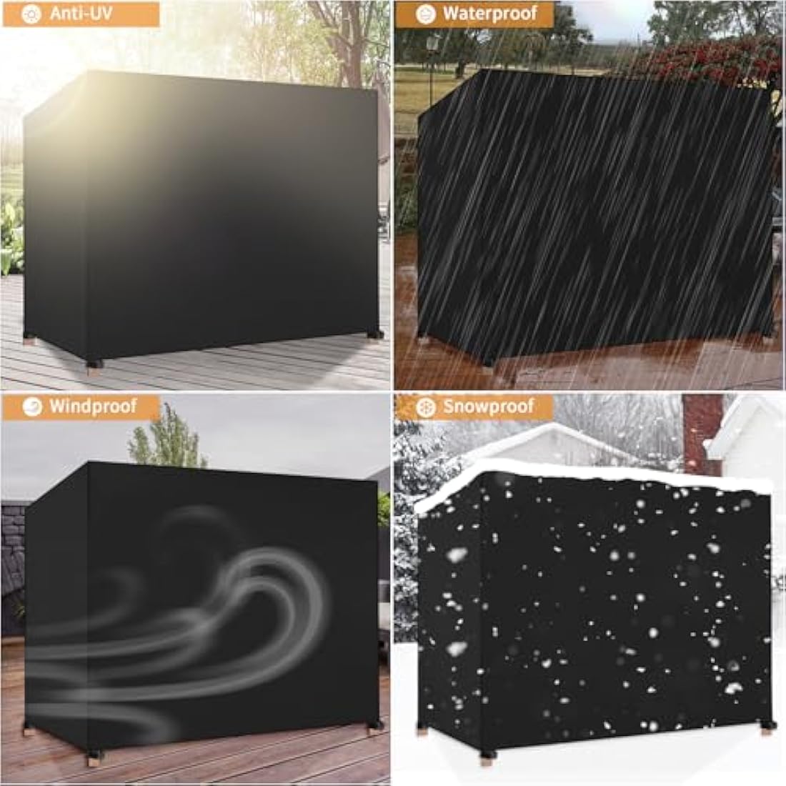 Dokon 4 Seater Garden Swing Covers Waterproof Heavy Duty Oxford Fabric Outdoor Swinging Chair Cover Windproof Anti-UV Patio Garden Hammock Cover with Zips (250x150x160cm) - Black