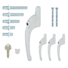 FixRello Universal Inline uPVC Window Handle ? Lockable, Ambidextrous, Multi-Spindle ? White with White Button (4 Pack)