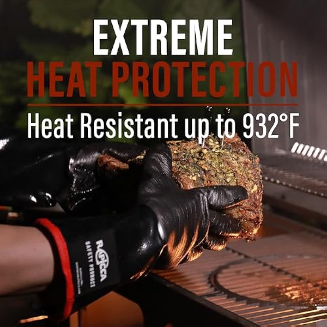 RAPICCA BBQ Gloves,17IN 932℉ Heat Resistant For Grill,Smoker,Cooking,Pit,Barbecue,Textured Palm Handle Greasy Food on Your Fryer,Grill,Oven Without Slip,Waterproof,Oil Resistant,Very Easy to Clean(XL)
