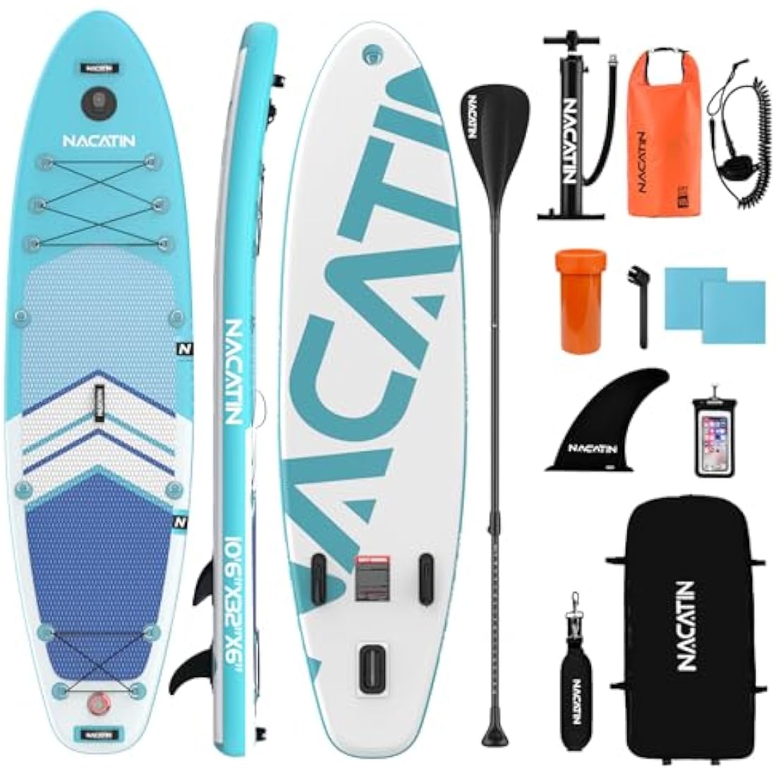 Paddle Boards for Adults, NACATIN Inflatable Stand Up Paddle Board with 10'6" SUP Paddleboard, Adjustable Paddle, Pump, Backpack, Dry Bag, Ideal for All Skill Levels (Optional Kayak Seat Available)