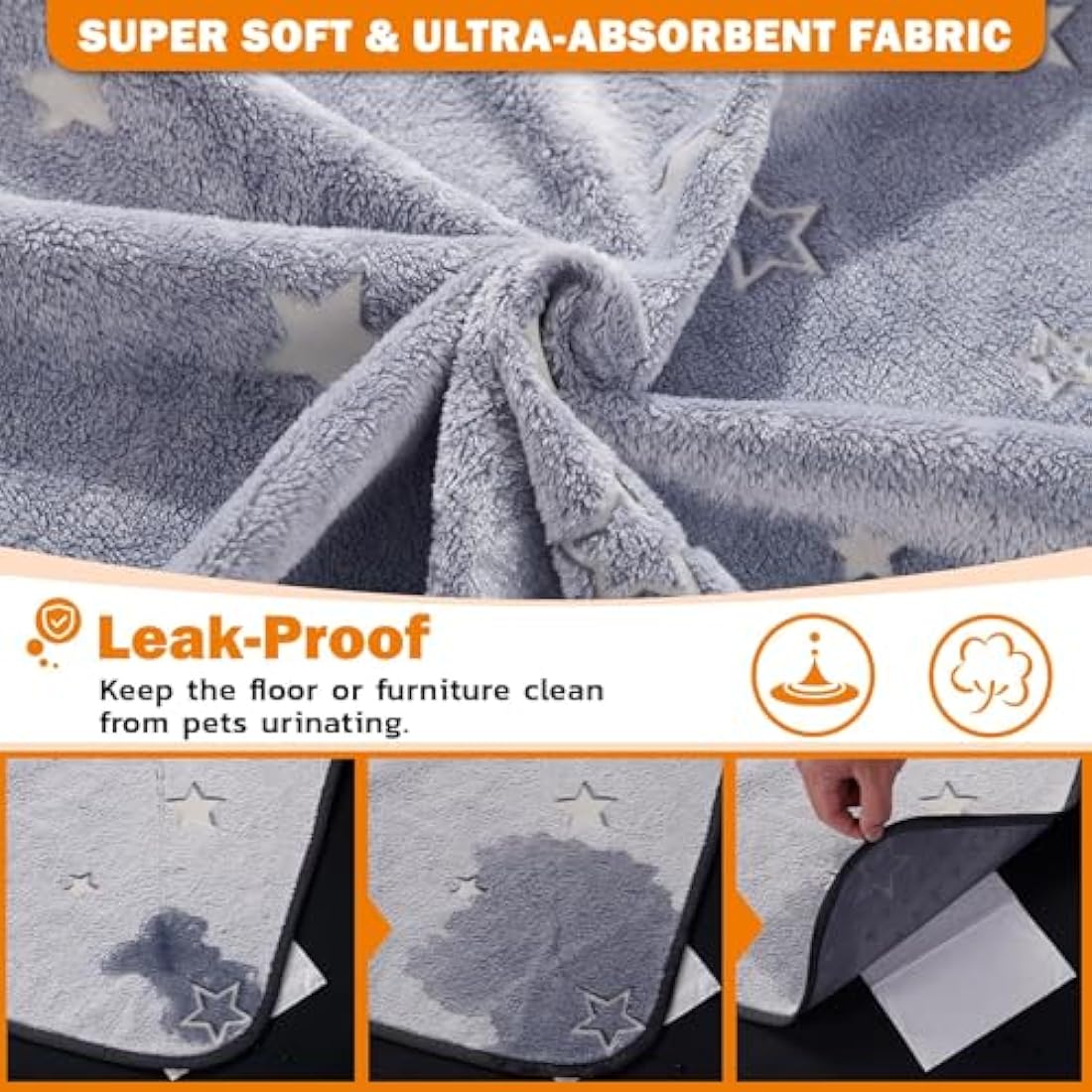 Washable Puppy Pads, 2 Packs Fast Absorption Reusable Puppy Pads, Dog Pee Pad, Waterproof Whelping Pads, Non-Slip Training Pads Pet Playpen Puppy Mat for Floor, Dog Crate -92x122cm