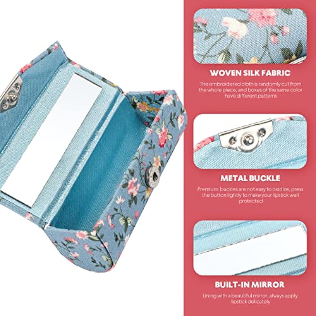 minkissy 4PCS Flower Pattern Lipstick Case Portable Lipstick Case with Mirror Vintage Holders (Black/White/Blue/Pink)