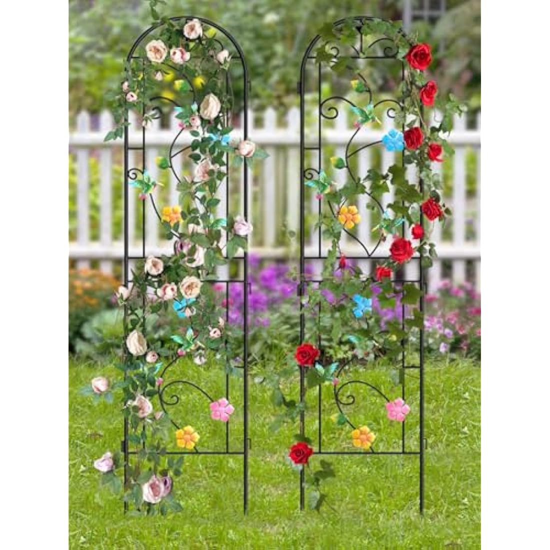 2.2 M Garden Trellis for Climbing Plants, Kalolary 4 Pack Colorful Hummingbird Garden Climbing Trellises Frame Rustproof Metal Potted Plant Climbing Support for Backyard Outdoor Flower Vegetable Vines