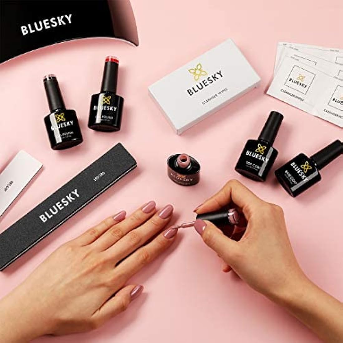 Bluesky Gel Nail Polish Starter Kit - Natural, Gel Nail Kit with 24W UV LED Lamp Nail Dryer, 3 x 10ml Gel Nail Polishes, Cleanser Wipes, Top and Base Coat, Nail File and Buffer