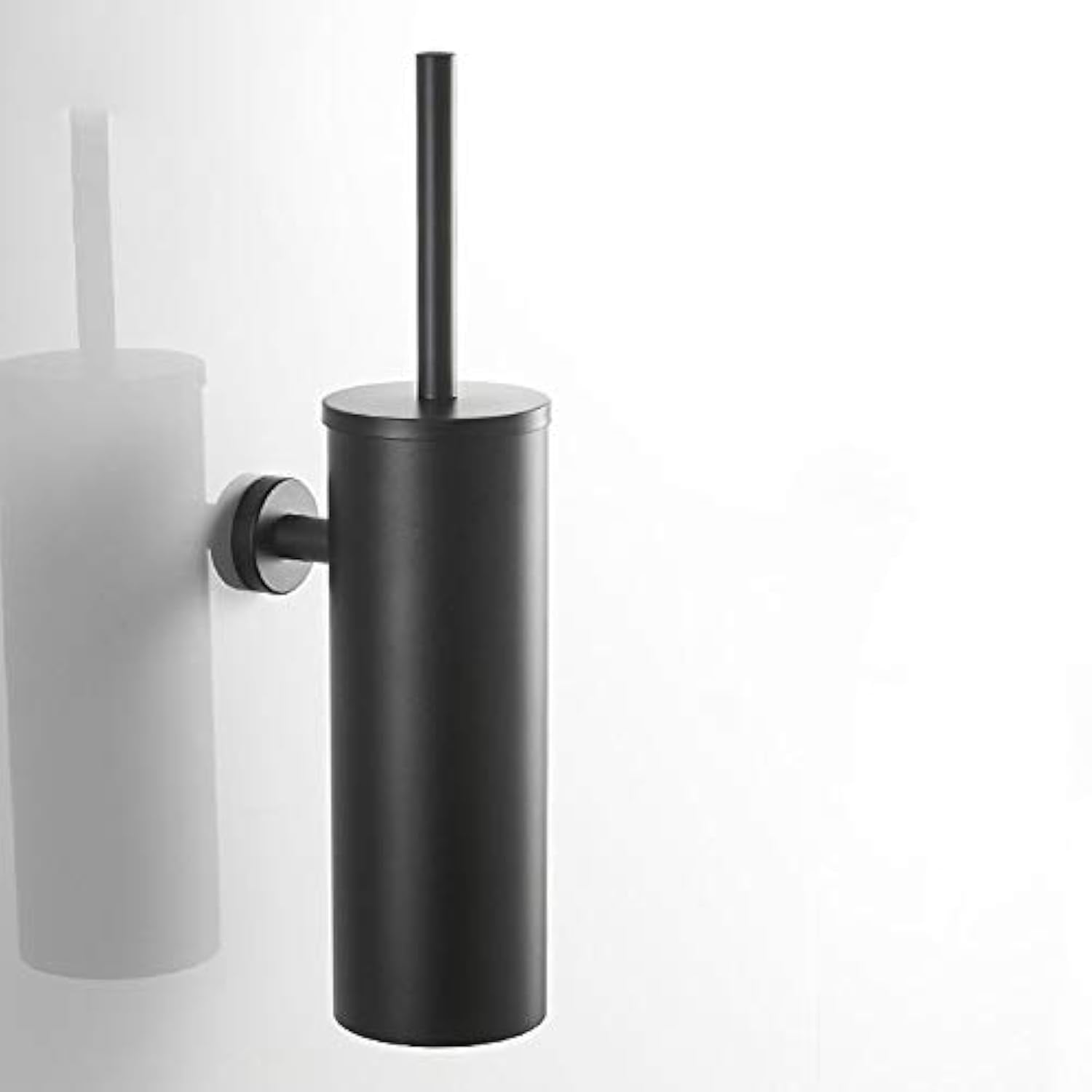 Toilet Bowl Brush and Holder, Stainless Steel Handle Toilet Cleaner Brush with Lid and Durable Scrubbing Bristles for Bathroom Cleaning (Black - Wall