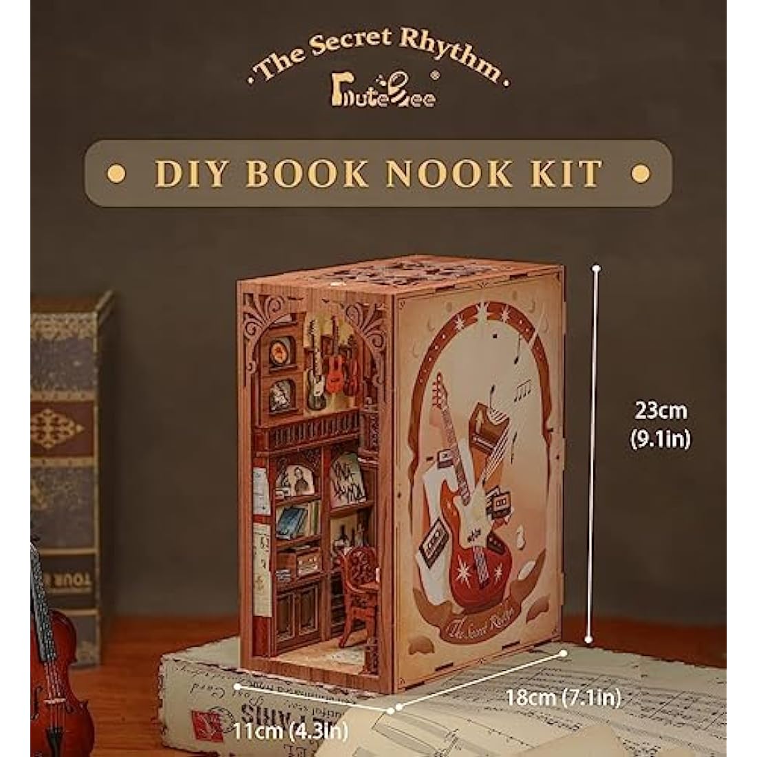 CUTEBEE Book Nook Kits For Adults - DIY Dollhouse Miniature with LED Light, 3D Wooden Puzzle Bookend Bookshelf Decor, Gifts for Family and Friends (The Secret Rhythm)