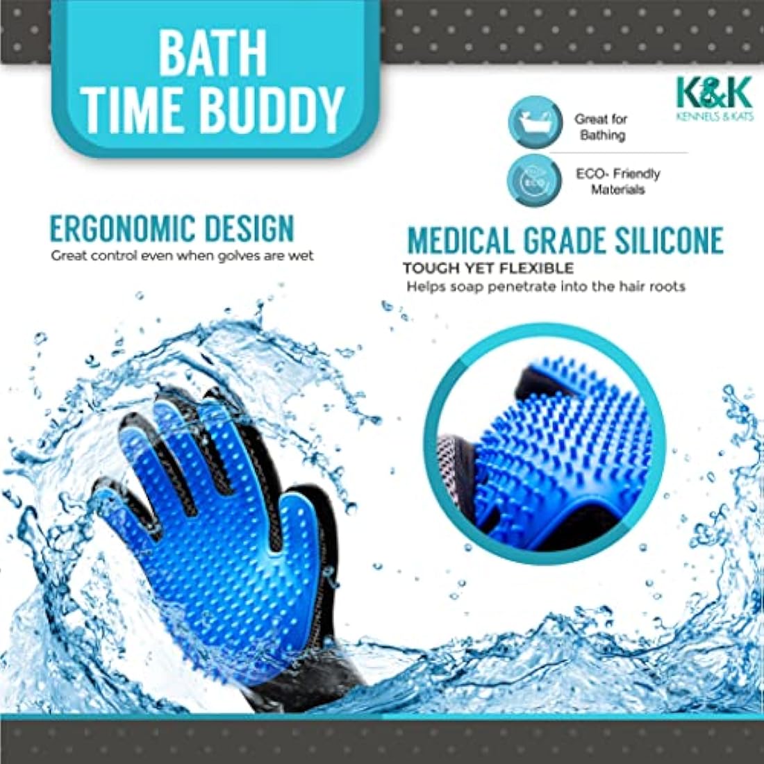 KENNELS & KATS Pet Grooming Glove | Pet Brush Glove | Premium De-shedding Glove for Easy, Mess-free Grooming with 260 Tips | Grooming Mitt For Dogs, Cats, Rabbits & Horses with Long/Short/Curly Hair
