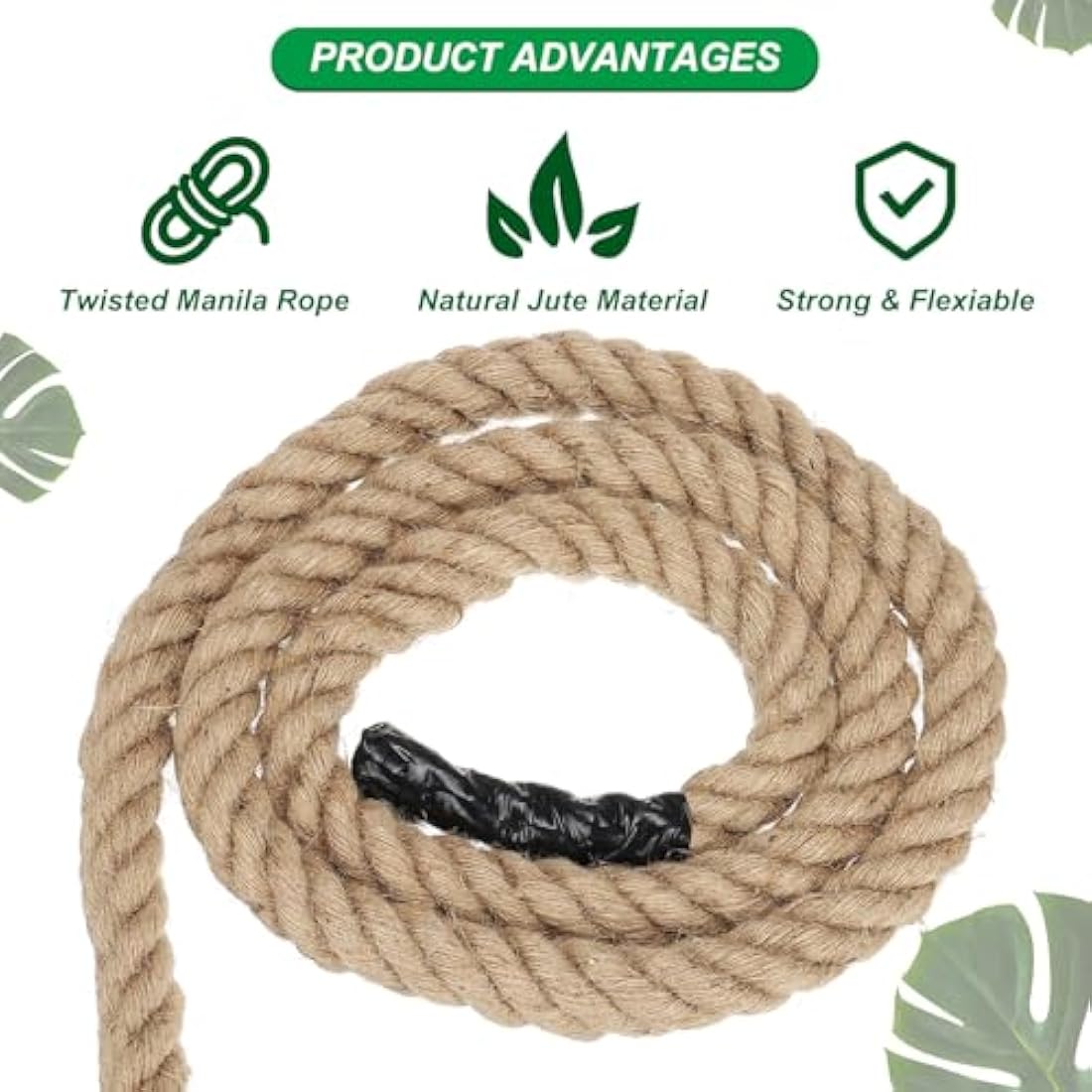 PATIKIL 1-1/2" x 50 Ft Twisted Manila Rope - Natural Thick Jute Rope for Docks, Railings, Bundling, Craft, Tug of War, and Decorating