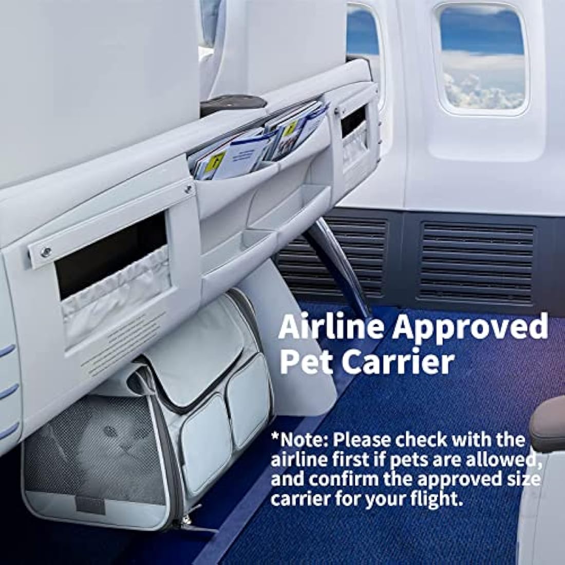 FUKUMARU Cat Carrier, Soft-Sided Small Dog Carrier, Large Cat Travel Bag with 4 Mesh Windows, Airline Approved Pet Carrier with 4 Storage Pockets, Rollable Cover for Nervous Pets, Grey
