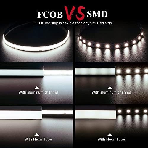 BTF-LIGHTING FCOB COB LED Strip Natural White 4000K Flexible High Density Uniform Light Dimmable LED Strip CRI90+ 10M 336LEDs DC24V 8W/m 8mm Bendable FOB LED Ribbon for DIY Indoor Lighting Project