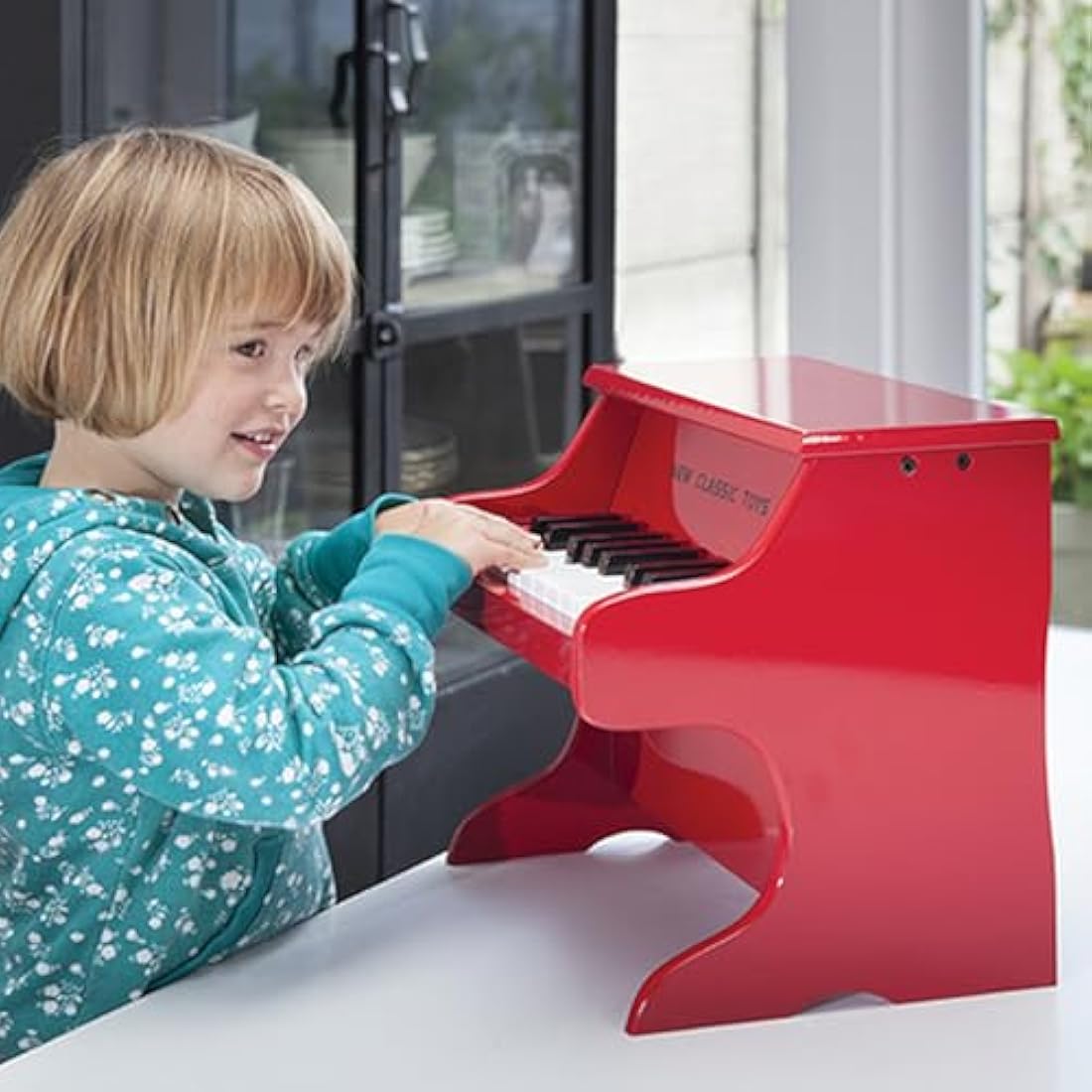 New Classic Toys 10155 Wooden Piano Book for Toddlers 3 Boys and Girls Baby Gifts, Kids Musical Instruments for Childrens Three Year Old, Piano - Red