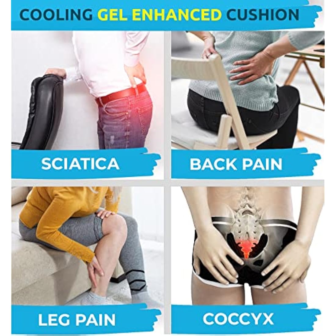 Seat Cushion for Coccyx Pain, Gel Enhanced Coccyx Cushion for Tailbone Pain, Orthopedic Memory Foam Seat Cushions for Pressure Relief, Office Chair Cushions for Long Sitting, Back and Sciatica Relief