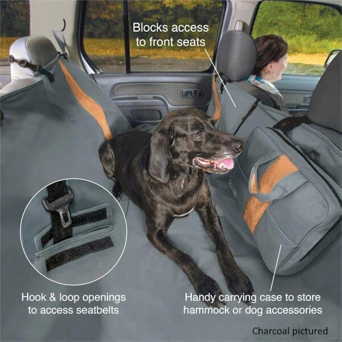 Kurgo Wander Hammock Cover, Dog Car Seat Protector, Durable Scratch-Resistant Material, Waterproof, Black