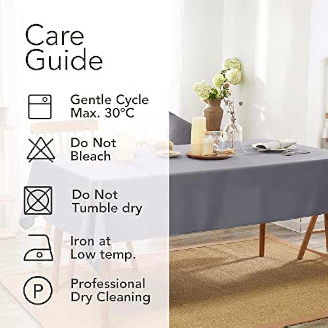 Deconovo Home Decorative Oxford Wipeable Tablecloth Rectangle Water Resistant Tablecloth for Chipboard Table 130x220(51x87in) cm Grey
