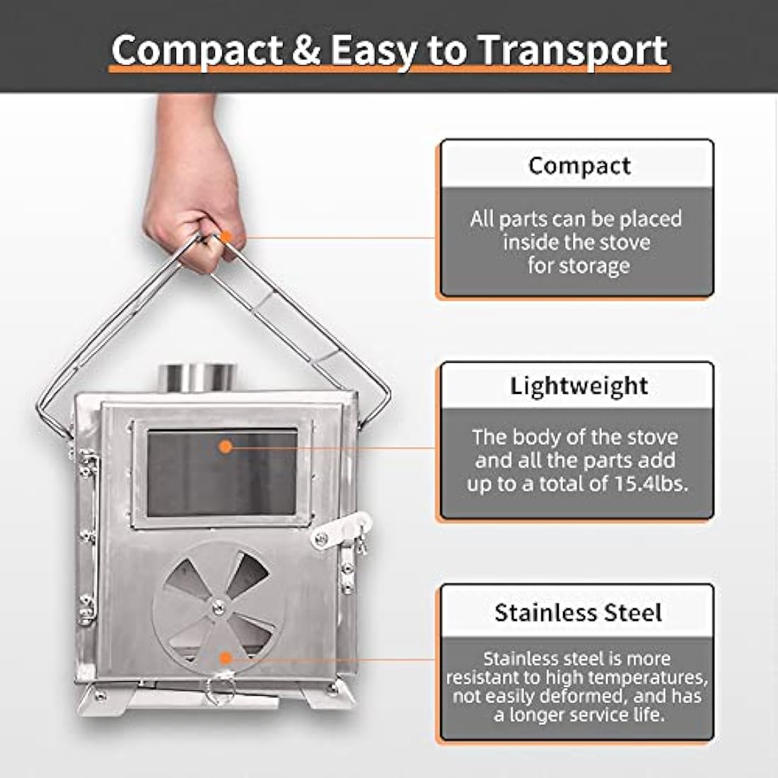TOMOUNT Tent Stove Wood Burning Stove, Portable Compact Stainless Steel Camping Cookware with Chimneys High Temperature Resistant, Camp Stove for Tents, Lodging and Hiking