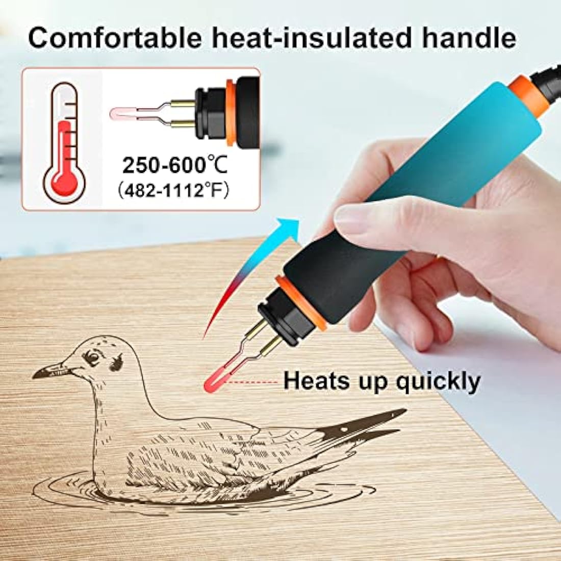Pyrography Pen with Transformer, Preciva 23W Wood Burning Kit, Adjustable Temperature 250-600℃, 8pcs Plug-in Pyrography Nibs, Fast Heating Wood Burning Tool for DIY Engraving Craft（UK Plug)