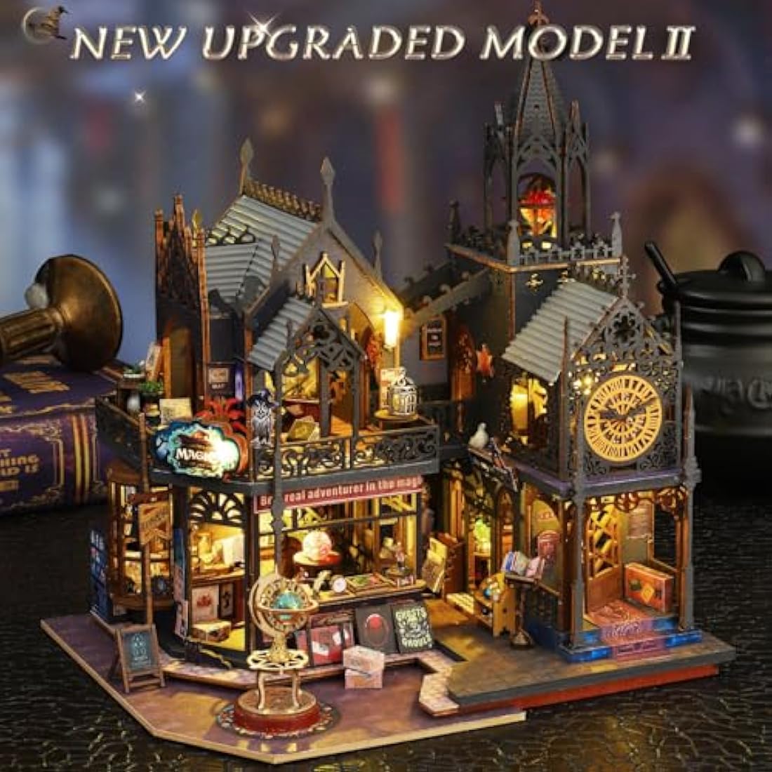 Mostop DIY Miniature Dollhouse Kit, Wooden Dollhouse Kit Miniature House Kit with LED Light,Creative Room Idea for Kids/Adults Magic House DIY Kits (Holo Magic City 2)