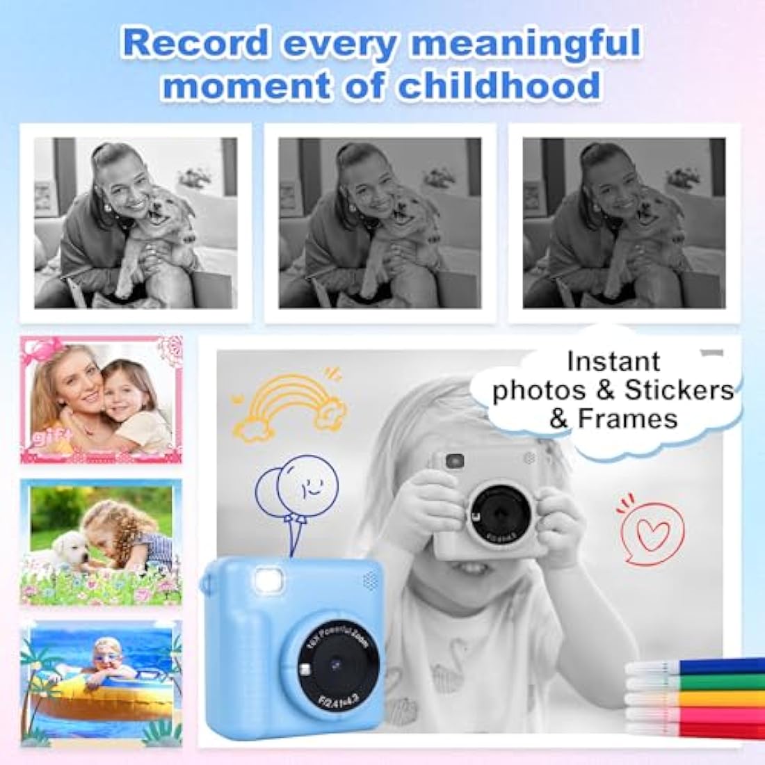 NICEWIN Kids Instant Camera for Girls and Boys, 1080P HD Digital Print Camera with Photo Paper, Fun Birthday Gift Toy for Children (Blue)