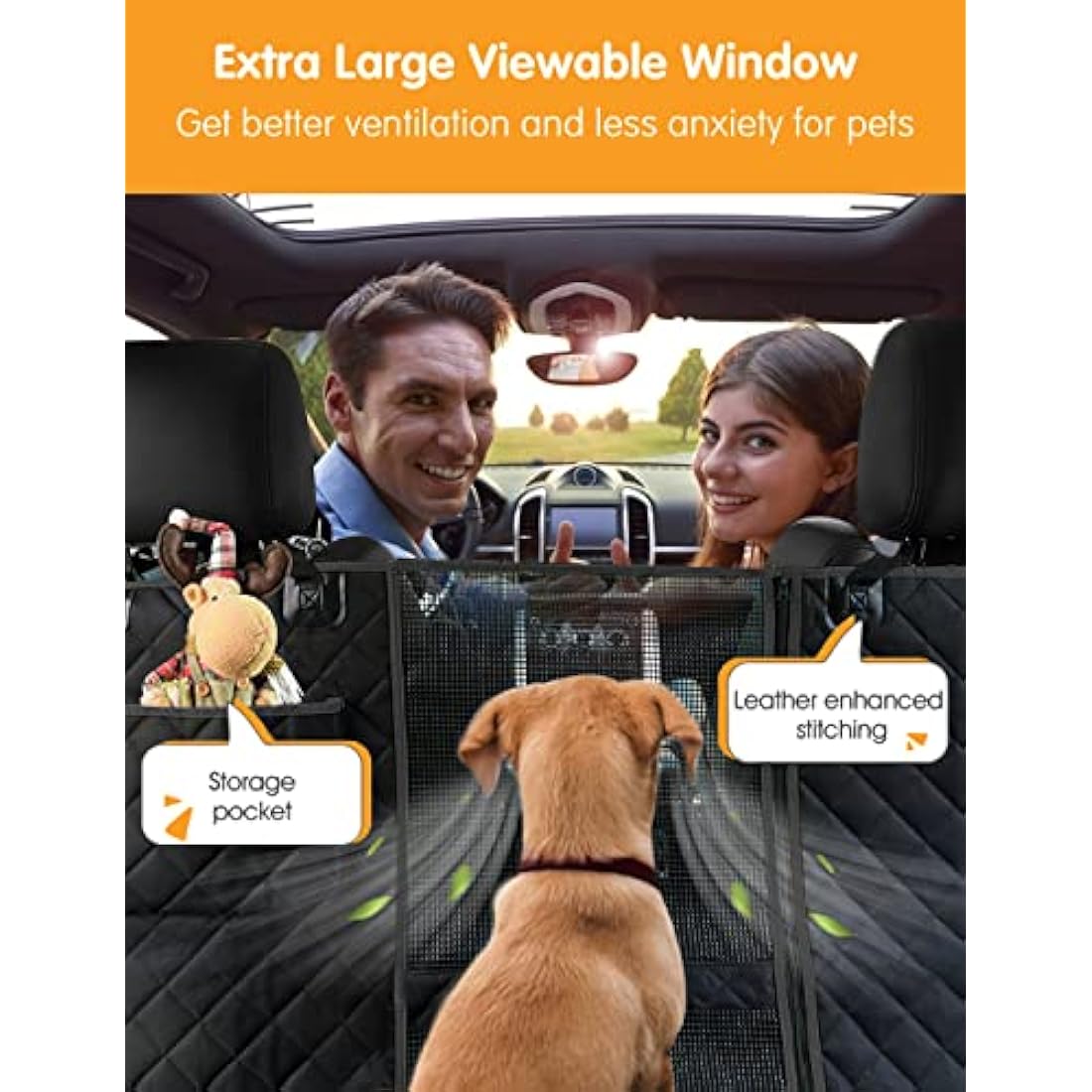 nzonpet 4-in-1 Dog Car Seat Cover, 100% Waterproof Scratchproof Hammock with Big Mesh Window, Durable Nonslip Pets Back Cover Protector for Cars Trucks SUVs - Black
