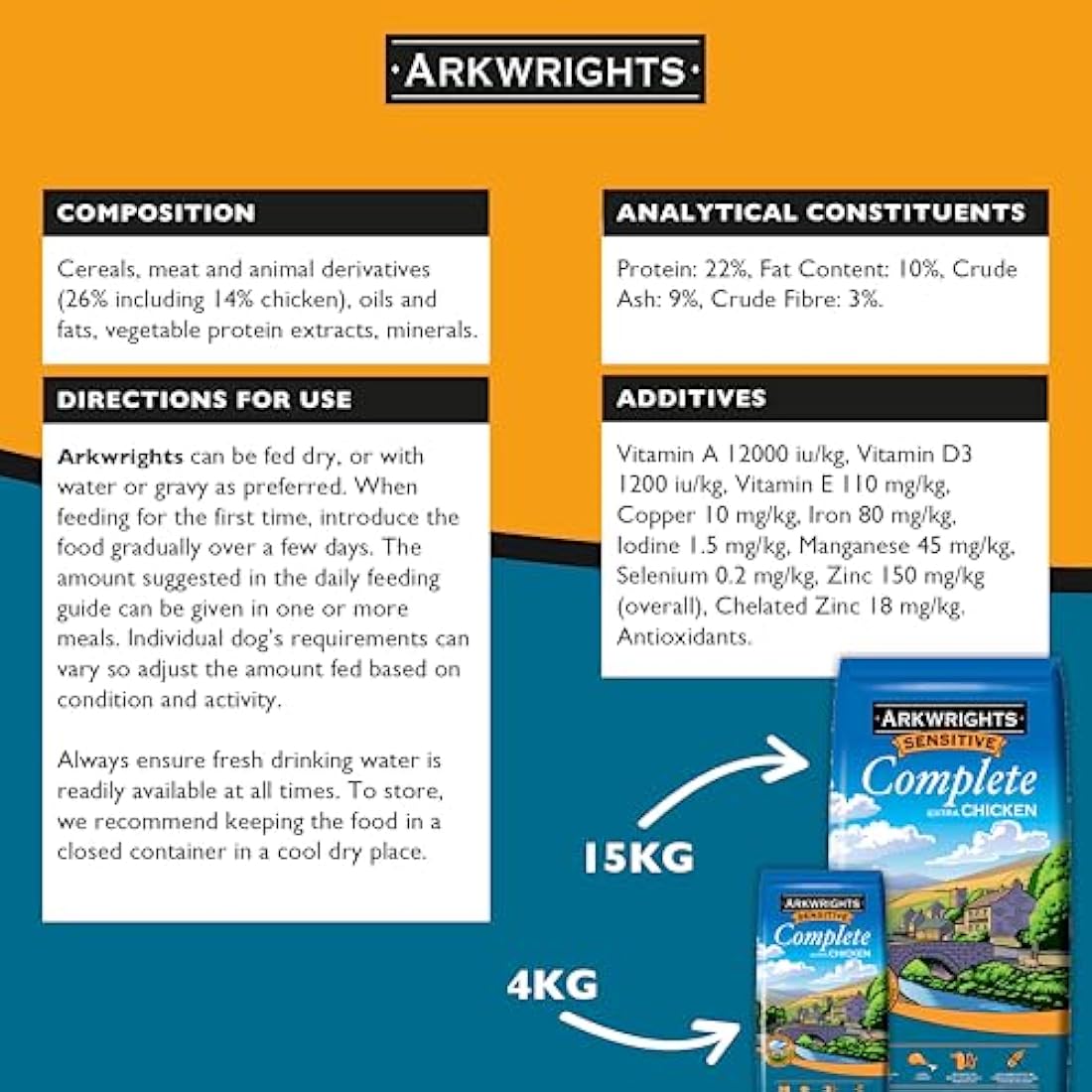 Arkwrights Sensitive Complete Dry Dog Food 15kg - Extra Chicken and Wheat Free Recipe - Sensitive Nutrition for Working Adult Dogs - Dry Dog Biscuits