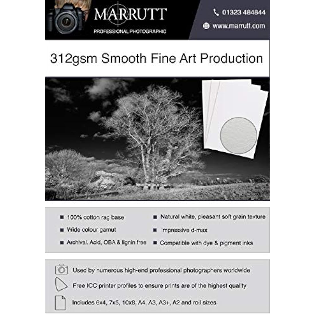 Marrutt 312gsm Smooth Fine Art Production Inkjet Photo Paper - A4, 25 Sheets