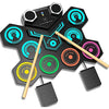 Portable Electric Drum Kit, CNAPXAIA Foldable Kids Drum Pad with Build-in Stereo Speakers, Foot Pedals, Drum Sticks, 9 Pads Silicone Electronic Drum Set for Kids Adult Beginner RAINBOW