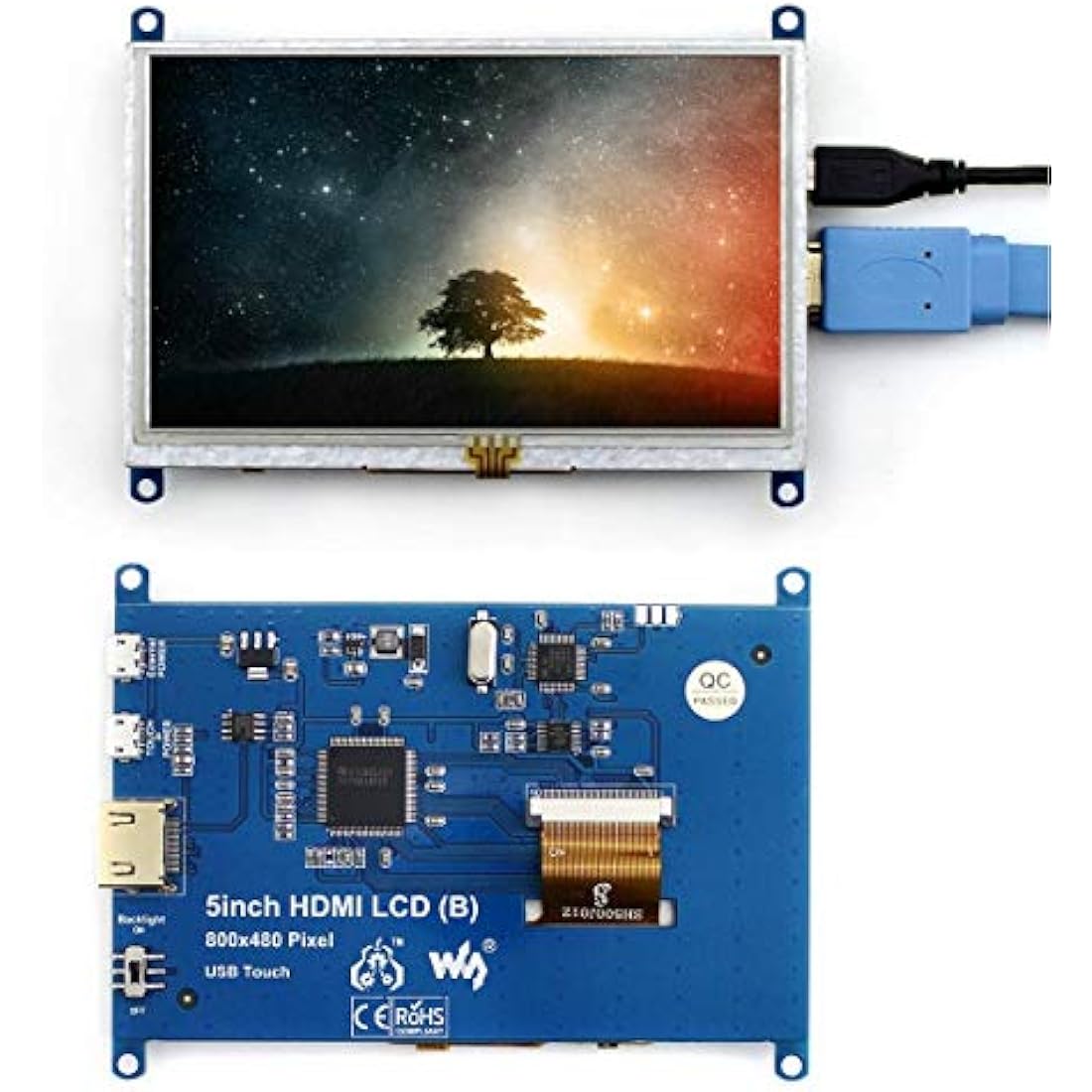 waveshare 5inch LCD B Display 800x480 Resistive Touch Screen Monitor HDMI Module with Bicolor Case for Raspberry Pi 4 3 Model B+/B/A+/A, Beaglebone Black Support Windows 10/8.1/8/7