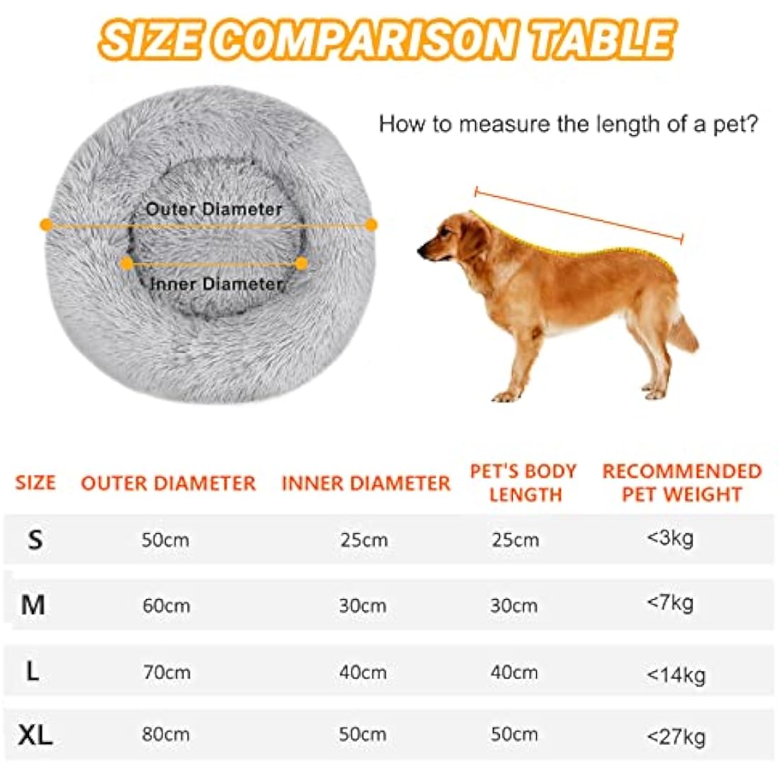 OKPOW Donut Dog Bed Extra Large Washable - 80cm Anti Anxiety Calming Cosy Fluffy Plush Puppy Kitten Round Super Soft Snuggle Pet Cat Beds for Indoor Cats Light Grey