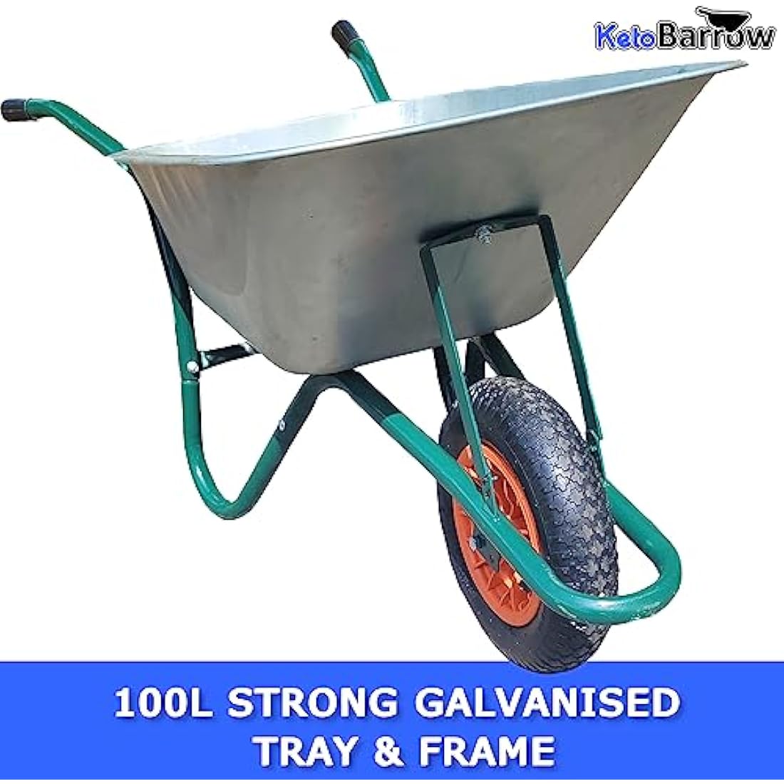 Metal Wheelbarrow - Galvanised with Pneumatic Tyre Professional Garden Wheelbarrow - 100 Litre
