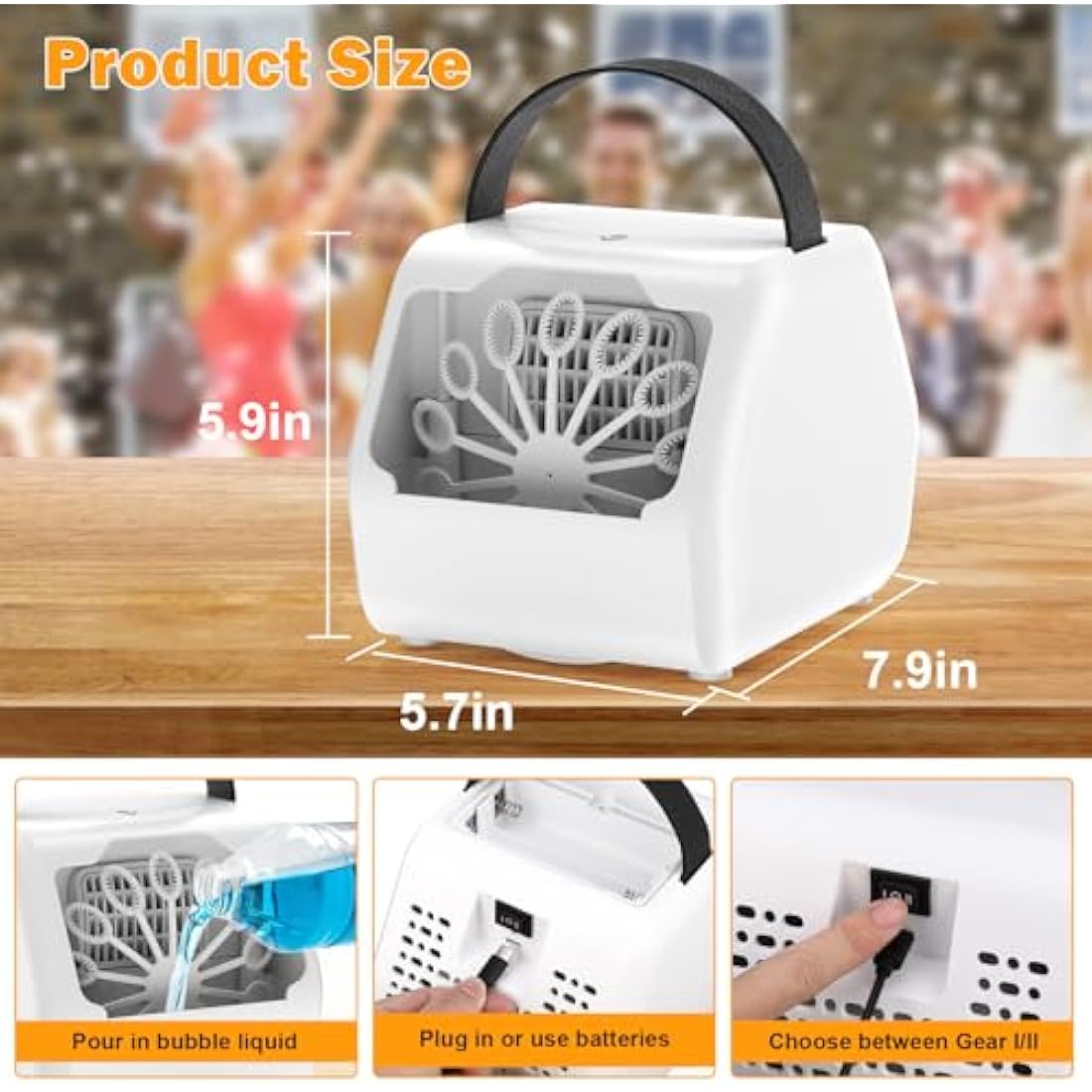 Bubble Machine, Bubble Machine for Kids 16000+ Bubbles/Min with 2 Speeds Portable Bubble Maker, Electric Bubble Blower for Kids Parties, Birthday, Wedding Scene, Camping, Powered by USB or Batteries