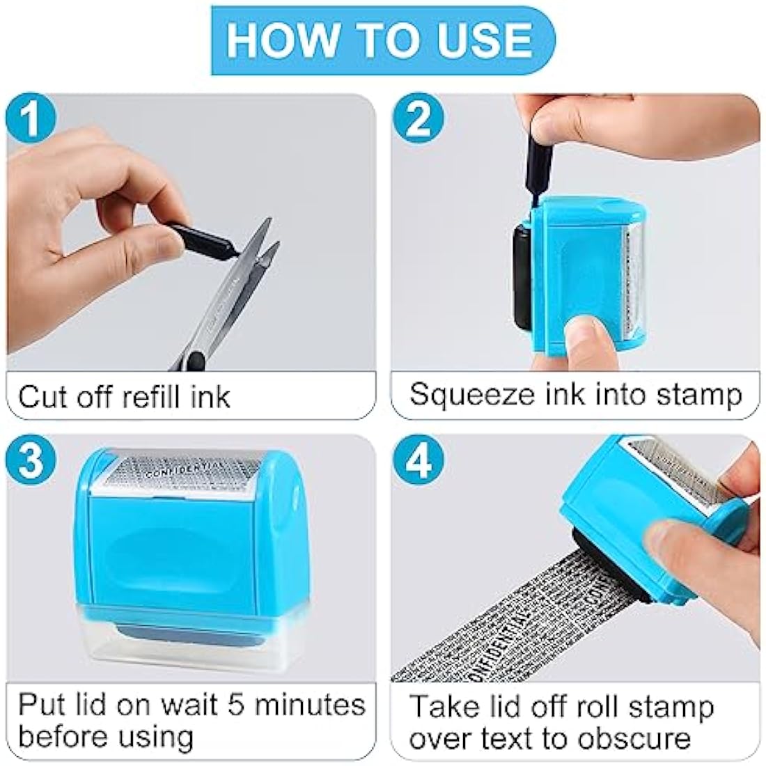 AUXHCYL Confidential Roller Stamp, Data Defender, Identity Theft Protection Roller Stamp, Including 3-Pack Refills, Anti Theft and Privacy Safety(Blue)