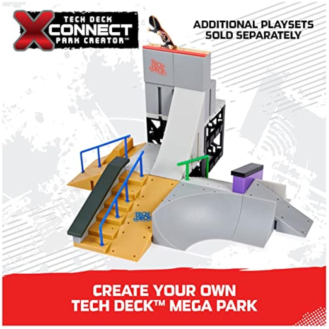Tech Deck 6062886 Bowl Builder X-Connect Park Creator, Customizable and Buildable Ramp Set with Exclusive Fingerboard, Kids Toy for Ages 6 and up, One Size