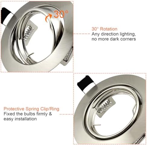 HiBay 10x Modern GU10 LED Downlights for Ceilings Tilt Recessed Ceiling Lights Round Brushed Chrome Spotlights Fitting 240V - Outer Diameter:90 mm,Cut-Out Hole Size:68-80 mm
