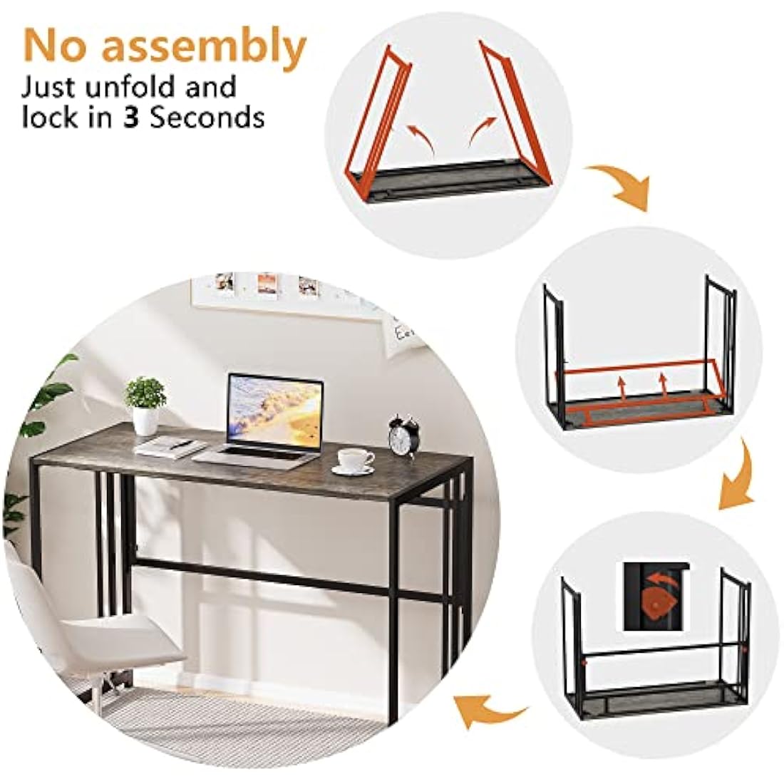 Ulifance Folding Computer Desk for Home Office No-Assembly Writing Desk (Black Oak)