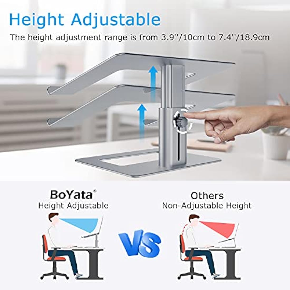 BoYata Laptop Stand, Height adjustable Ventilated Laptop Holder, Notebook Stand Compatible with 10-17'' MacBook Pro/Air, Dell, HP, Samsung, Acer