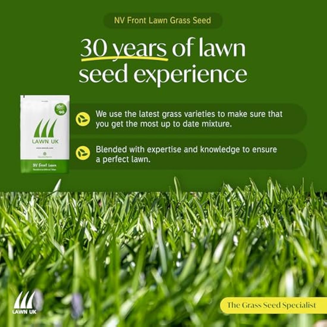NV Front Lawn Grass Seed by Lawn UK - 500g - Extra Durable & Easy to Grow - for Cricket Outfield & Golf Fairways - Ideal for Stripe Enthusiasts