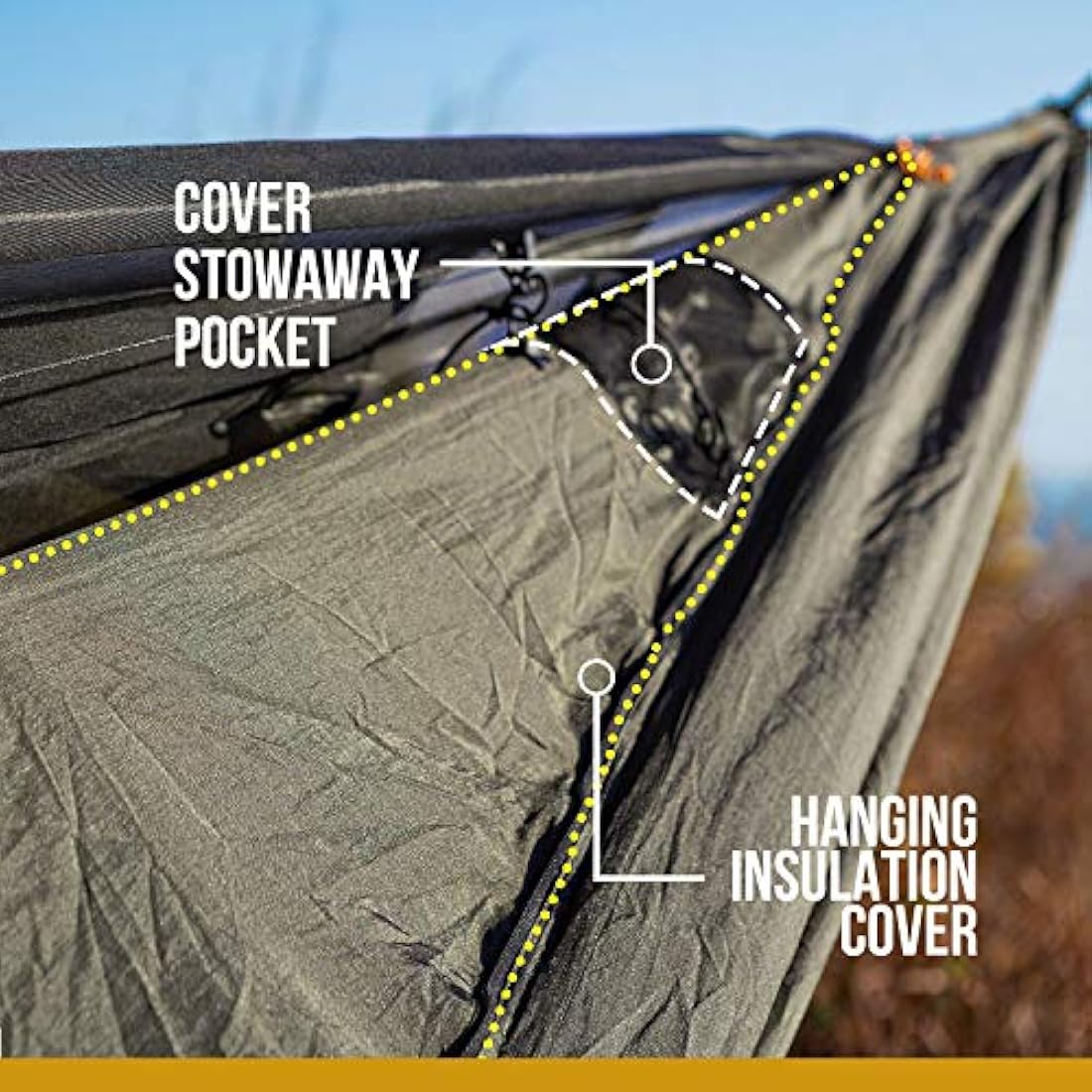 OneTigris KOMPOUND Camping Hammock with Net, Lightweight Portable Hammock with Warm Internal Cover & Tree Friendly Straps for Backpacking, Camping, Hiking, Travel, Beach, Backyard Od Green