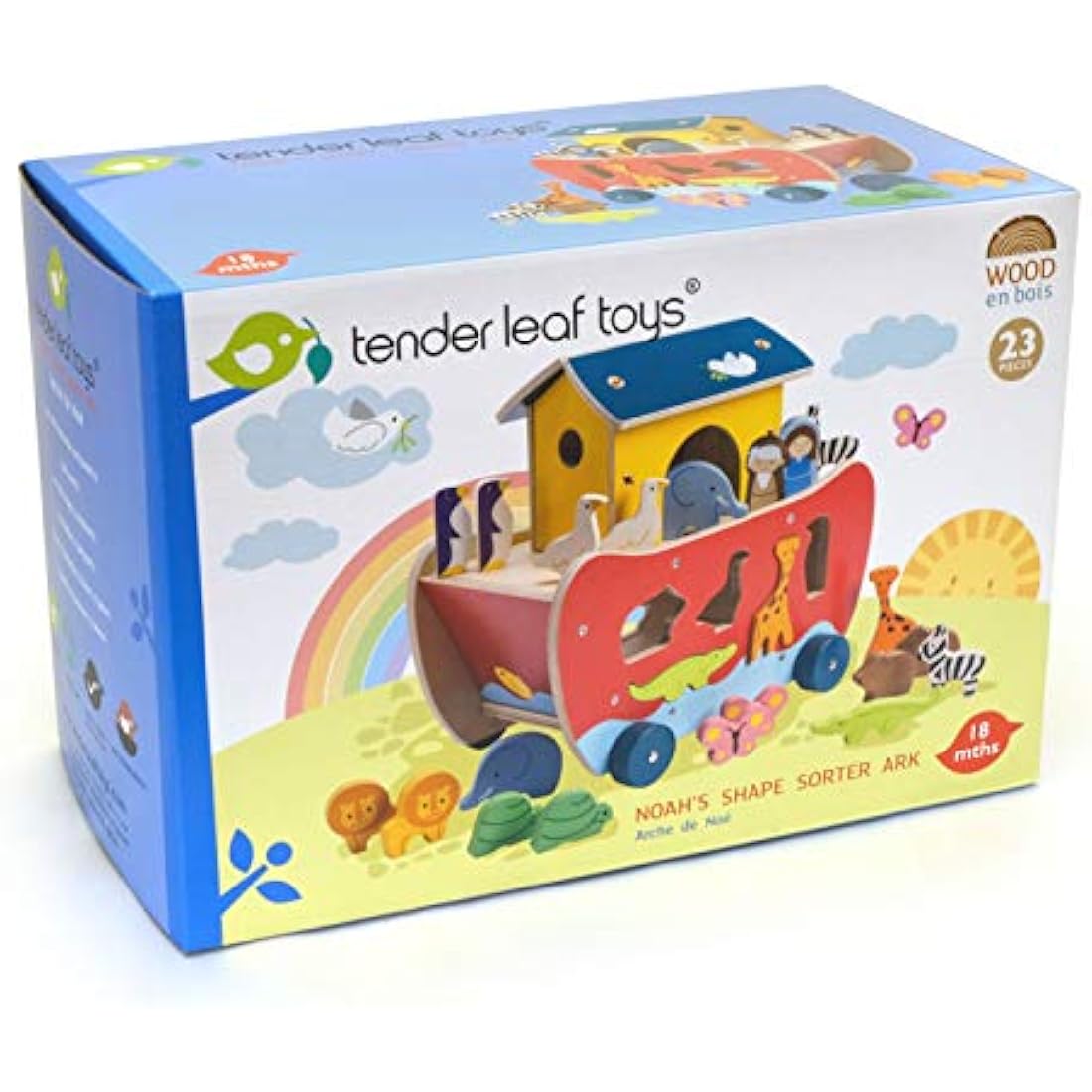 Tender Leaf Toys Noah's Shape Sorter Ark - Wooden Animal Shape Sorting Game