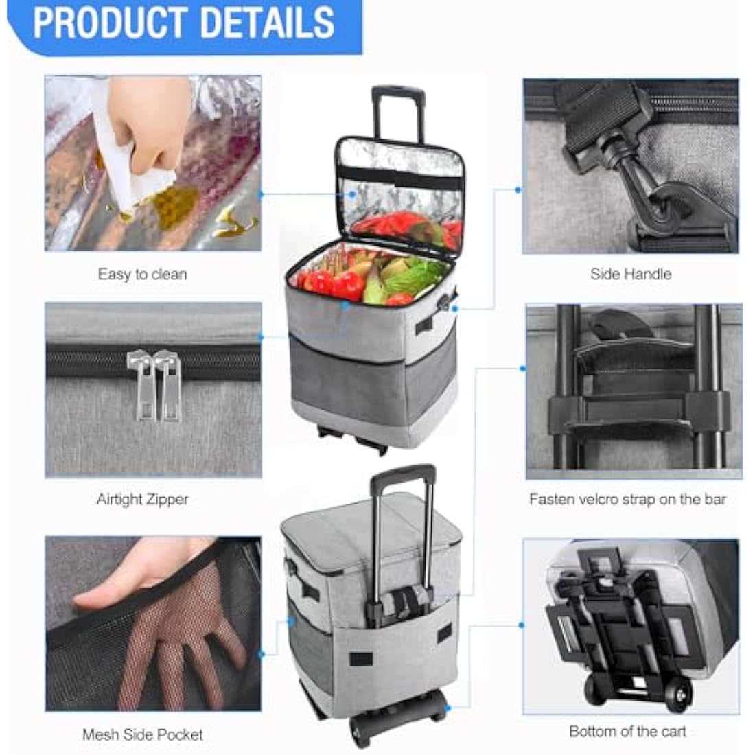 ZHJINGYU 60-Can/40L Rolling Cooler, 3-in-1 Insulated Cooler Bag, Adjustable Handle & Wheels, 40L Cooler Box with All Terrain Trolley, Leakproof for Picnic Camping Beach Fishing