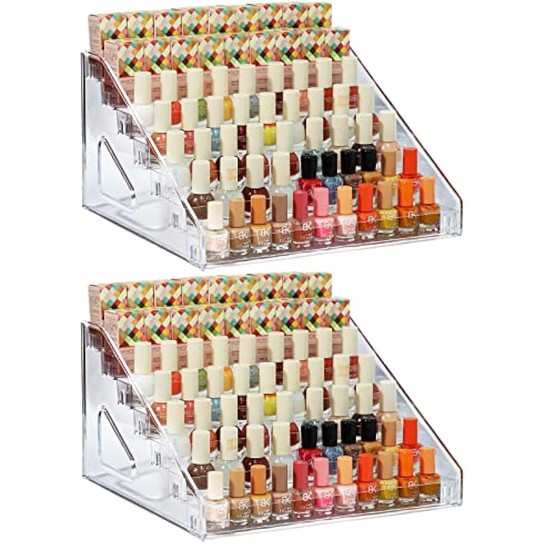 YIEZI Nail Polish Organizer 84 Bottles of 7 Layers Paint Storage Sunglass Acrylic Display Rack Essential Oils Holder Clear Makeup Organizer No Tool Needed Assembly (2 Pack)
