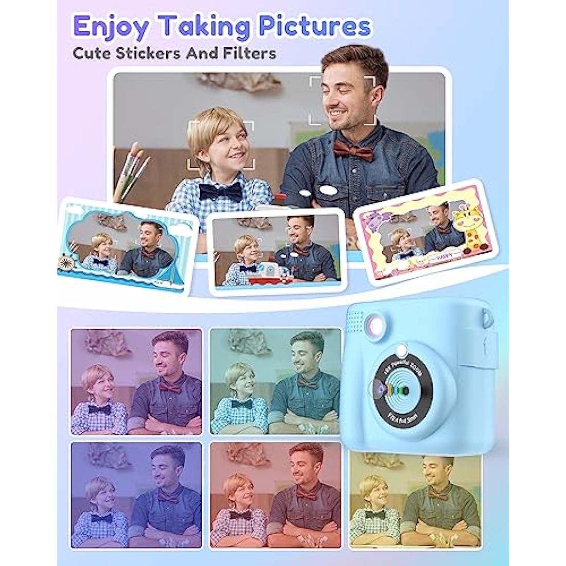 Kids Camera for Boys, Instant Print Camera for Kids with Photo Paper, 1080P Digital Camera for Children, Cool Toys Gifts for Boys Age 3 4 5 6 7 8 9 10 Years Old, Video Recorder, 32GB SD Card - Blue