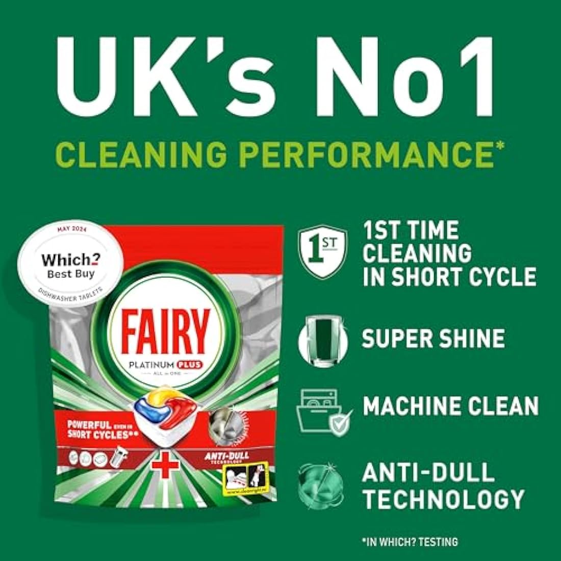 Fairy Platinum Plus Dishwasher Tablets – Bulk Pack, 59 Tablets, XXL Pack, Lemon